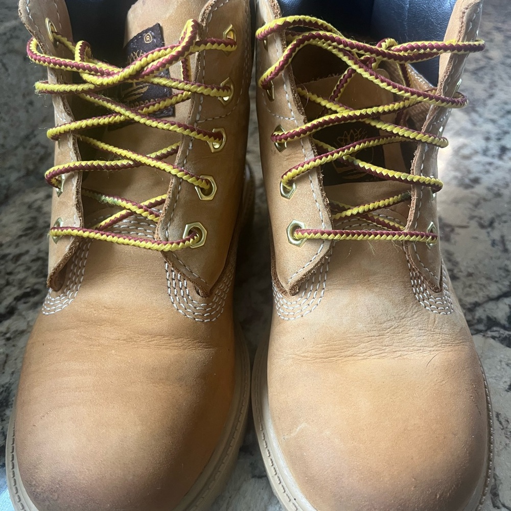 Tan Lace-Up Boots with Yellow and Red Laces